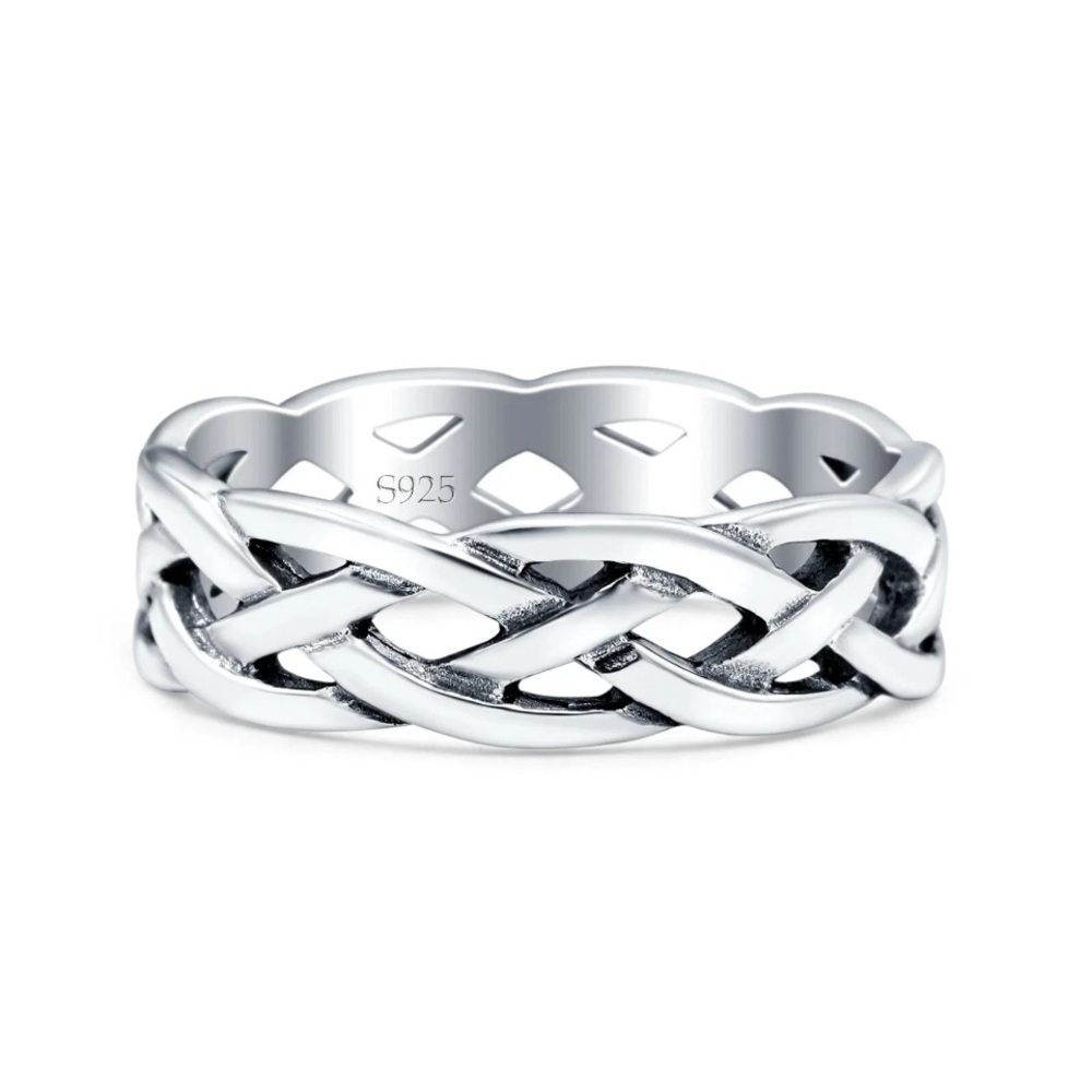 Celtic Oxidized Band Solid 925 Sterling Silver Thumb Ring 6mm Size 8